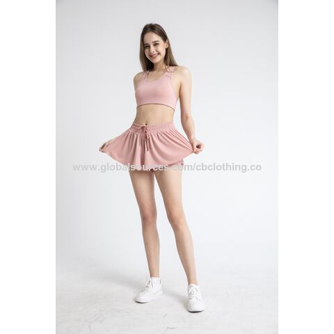 Heißer Verkauf Damen Tennisshorts Sexy Gym Sport Fitness Rock Sportbekleidung Solider Pfirsichrock