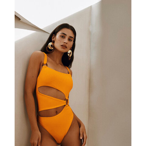 Damen Einteiliger, sexy, rückenfreier Nylon Badeanzug mit Raffung