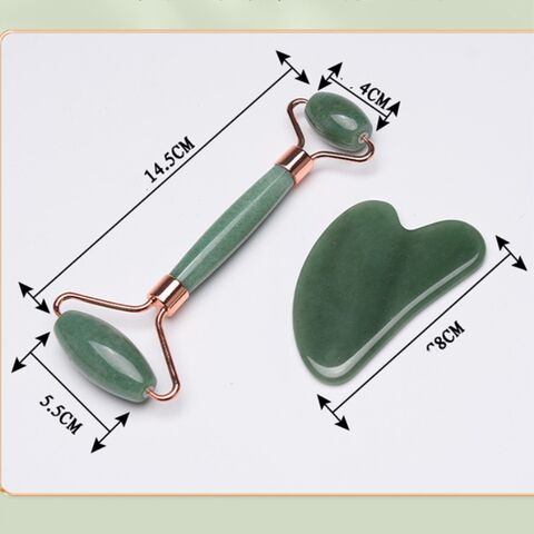 Rodillo de Jade de Cuarzo Rosa y Set de Gua Sha al por Mayor, Kit de Rodillo de Jade Antiedad, Set de Masaje de Piedra Guasha de Jade Natural