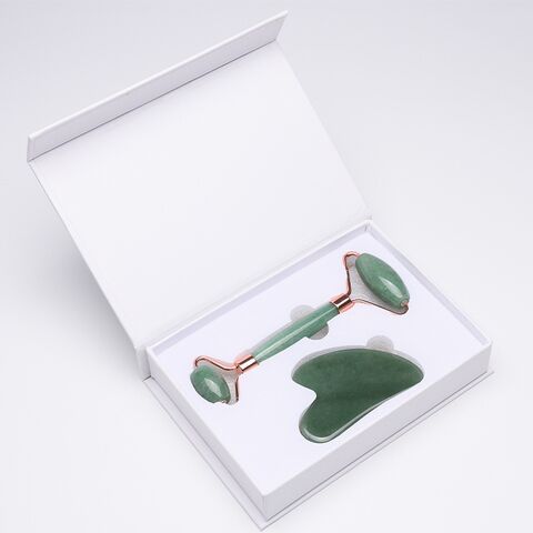 Rodillo de Jade de Cuarzo Rosa y Set de Gua Sha al por Mayor, Kit de Rodillo de Jade Antiedad, Set de Masaje de Piedra Guasha de Jade Natural