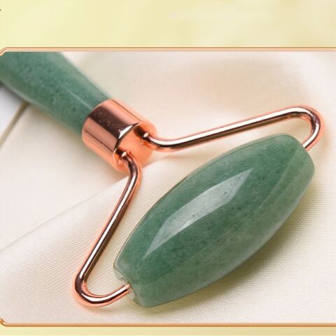Rodillo de Jade de Cuarzo Rosa y Set de Gua Sha al por Mayor, Kit de Rodillo de Jade Antiedad, Set de Masaje de Piedra Guasha de Jade Natural