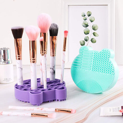 Makeup Brush Cleaning Mat, Reusable Portable Washable Silicone Makeup Brush  Drying Storage Rack Holder Cleaning Pad 1PC