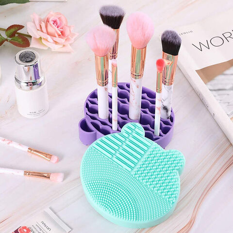 Makeup Brushes Cleansing Box Soft Silicone Nail Art Brushes  Washing,Silicone Brush Cleansing Box Silicone Brushes with Drying Rack  (Green)