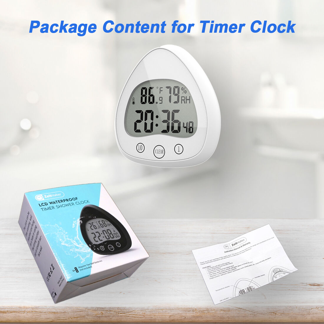 BALDR Digital Shower Clock with Timer - Waterproof Shower Timer
