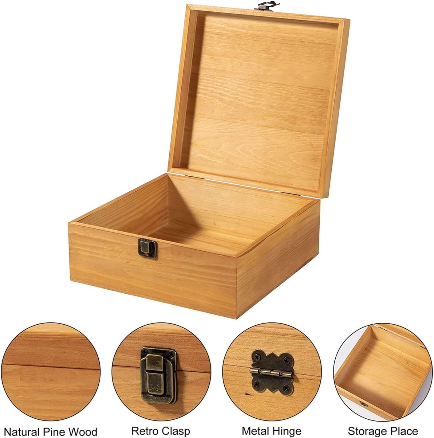 Cajas de recuerdo de madera más grandes con tapas con bisagras y un marco  de fotos dentro de la tapa, caja de almacenamiento decorativa con tapas de