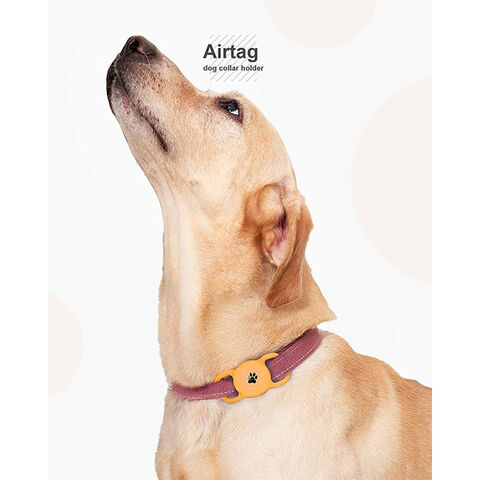 Funda con soporte Airtag para perro, Collar de cuero sólido y