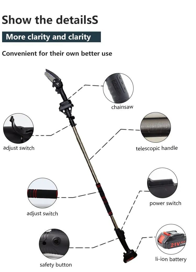 Outdoor Electric Telescopic Battery Long Reach Pole Cordless Pruner Lithium Pruning Shears Power