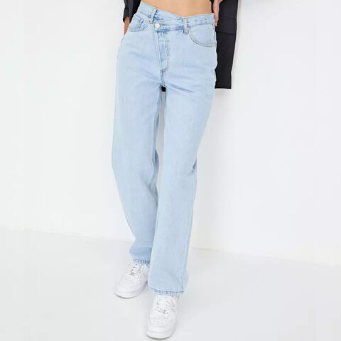 Pantalones vaqueros de moda para mujer, estilo boyfriend holgado con diseño cruzado, para chicas altas, rectos, modernos, estilo mom jeans.