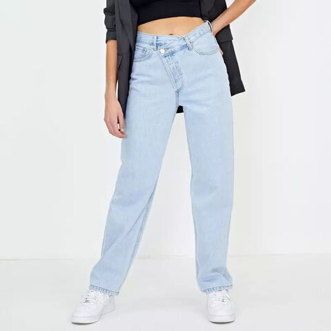 Pantalones vaqueros de moda para mujer, estilo boyfriend holgado con diseño cruzado, para chicas altas, rectos, modernos, estilo mom jeans.