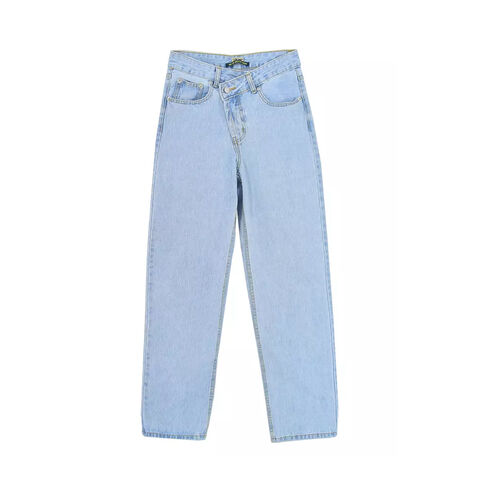 Pantalones vaqueros de moda para mujer, estilo boyfriend holgado con diseño cruzado, para chicas altas, rectos, modernos, estilo mom jeans.