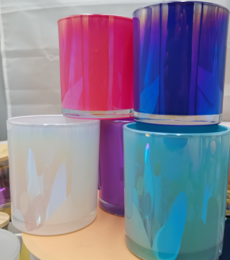 Empty 8oz 10oz 14oz Matte Frosted Color Wooden Iridescent Glass Candle ...
