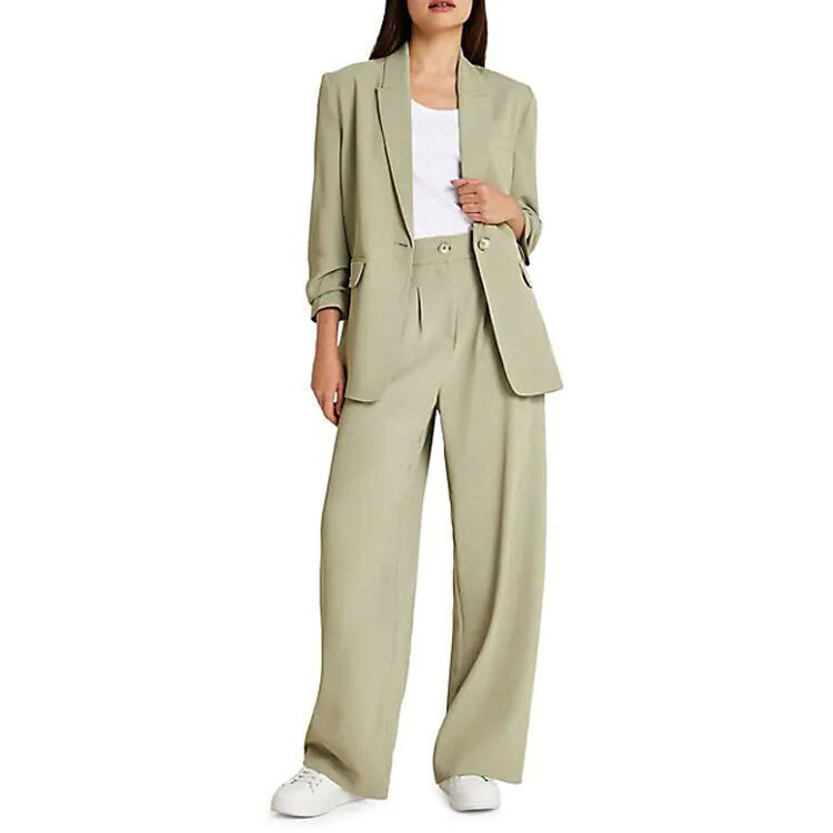 Ensemble 2 pièces pour femmes d'affaires veste de costume longue de couleur  unie + pantalon mince costume pour femmes vêtements de bureau décontractés