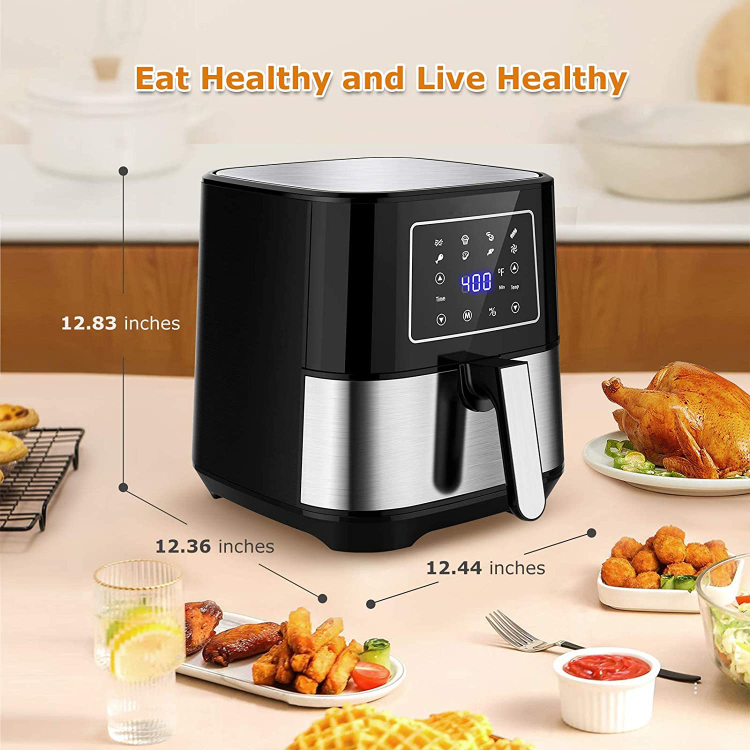 Air Fryer Oven with Customizable Shake Reminder, Additional Accessories,  Nonstick and Dishwasher-Safe Detachable Basket, 100 Paper Plus 1100+ Online  Recipes, 5.8QT, Stainless Steel 