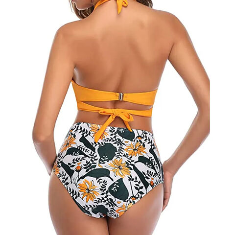 Three-point Split Suspender Swimsuit, Vibrant Orange Straps, Sexy