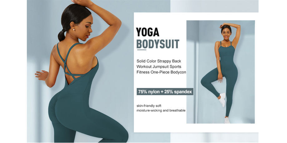 Yoga Bodysuit Solid Color Strappy Back Workout Jumpsuit