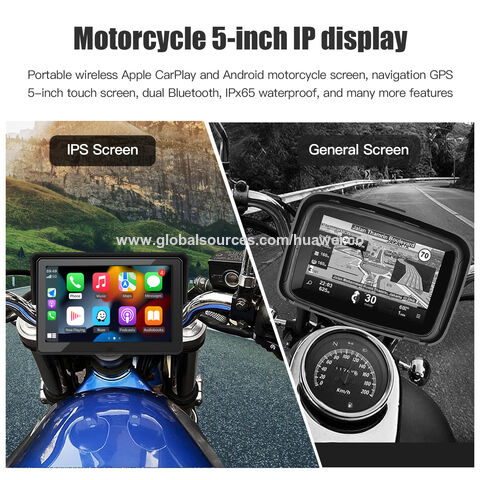 Sistema de navegación GPS para motocicleta, pantalla táctil de 5 pulgadas  con CarPlay inalámbrico/Android Auto Bluetooth IPX7 impermeable para moto