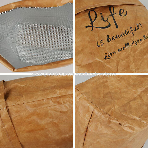 Free Sample Waterproof Brown Tyvek Insulated Cooler Picnic Tote Bag Kraft Paper Thermal Lunch Bag