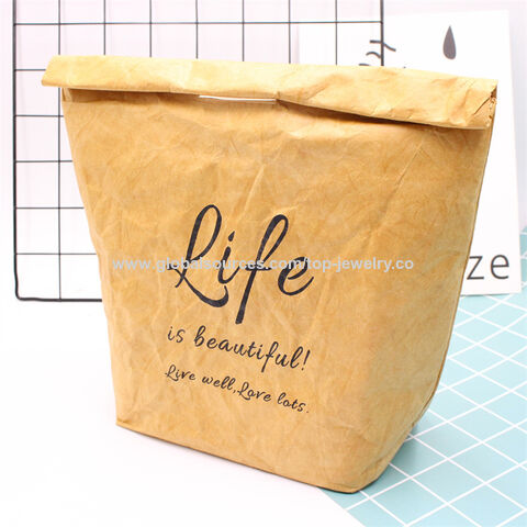 Free Sample Waterproof Brown Tyvek Insulated Cooler Picnic Tote Bag Kraft Paper Thermal Lunch Bag