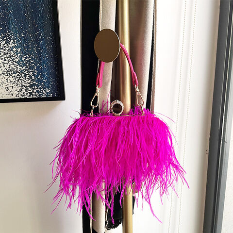 Pretty in Pink Ostrich Feather Evening Bag with Pearl Handle