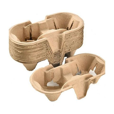 Proveedor Fabricante Soporte Desechable de Alta Calidad para Vasos de Bubble Tea, Portavasos de Papel Moldeado de Pulpa para Café