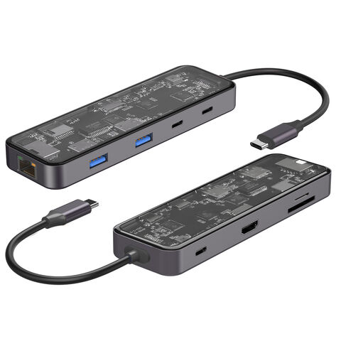9-in-1 USB-C Hub 4K/60HZ HDTV mit transparenter Abdeckung aus gehärtetem Glas - Typ-C HUB Dockingstation