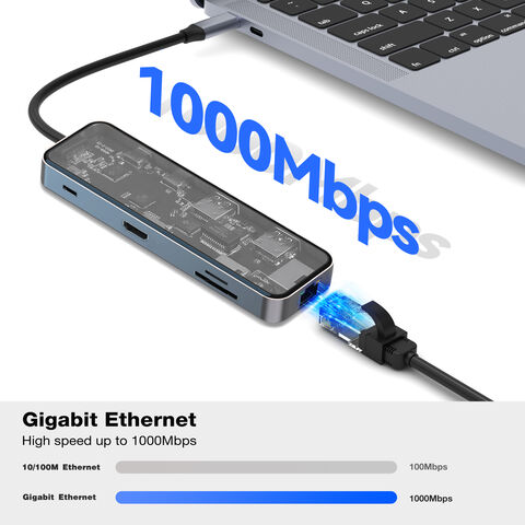 9-in-1 USB-C Hub 4K/60HZ HDTV mit transparenter Abdeckung aus gehärtetem Glas - Typ-C HUB Dockingstation