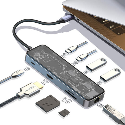 9-in-1 USB-C Hub 4K/60HZ HDTV mit transparenter Abdeckung aus gehärtetem Glas - Typ-C HUB Dockingstation