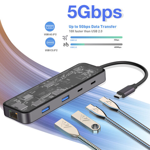 9-in-1 USB-C Hub 4K/60HZ HDTV mit transparenter Abdeckung aus gehärtetem Glas - Typ-C HUB Dockingstation