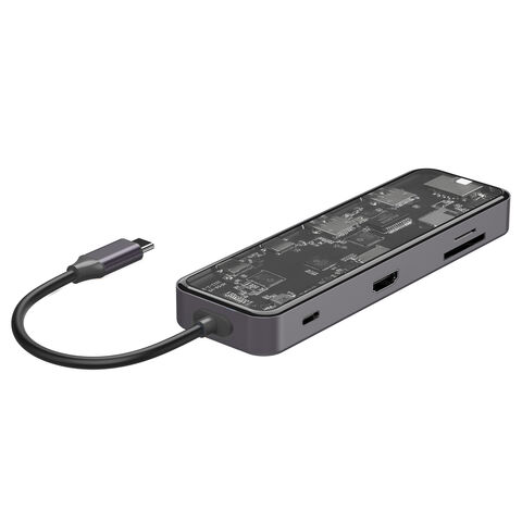 9-in-1 USB-C Hub 4K/60HZ HDTV mit transparenter Abdeckung aus gehärtetem Glas - Typ-C HUB Dockingstation