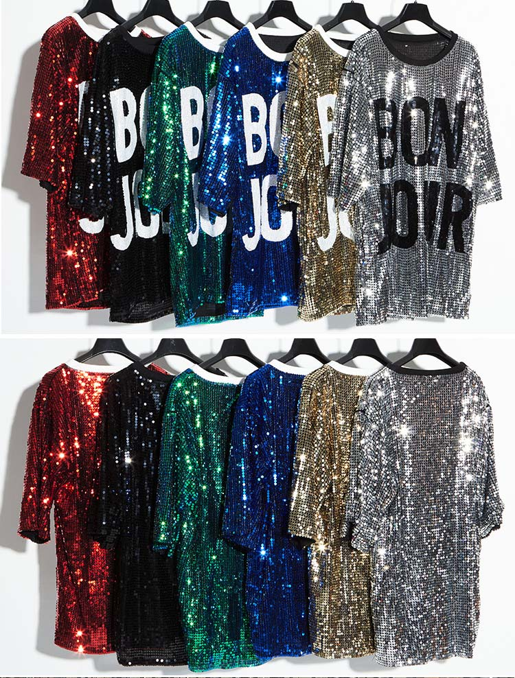 Womens Glitter T Shirts Silber Sequin Top Bling Long Shirt Sports Clothes Molly Football Jersey Dress Occasion Dresses 9.21 Wholesale China Womens Sequin Football Jersey Dress at factory prices from S...