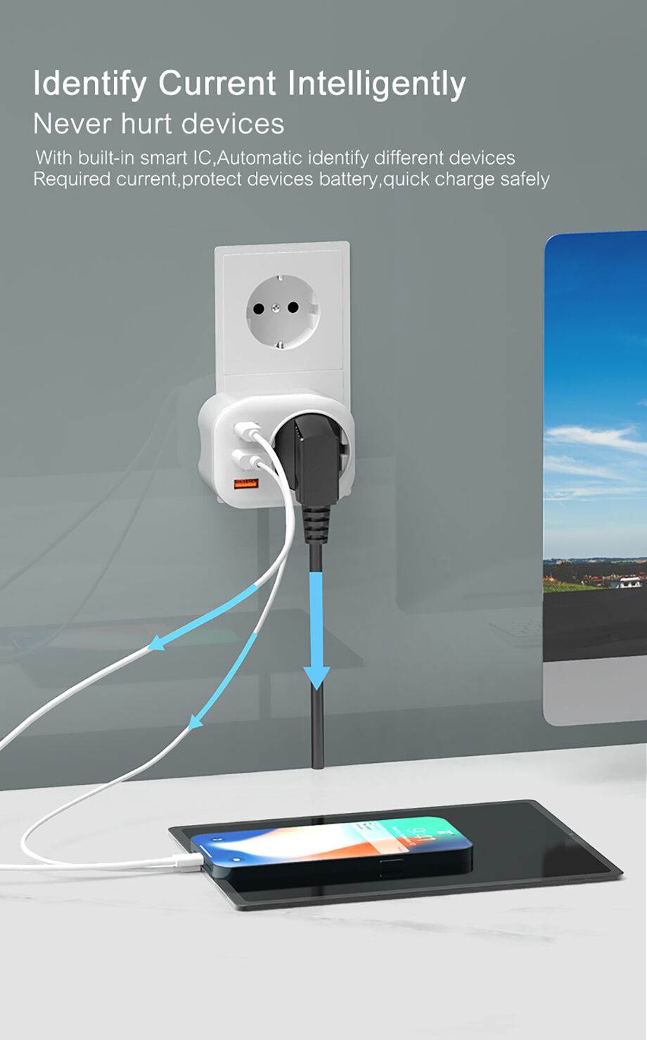 Wontravel German Schuko Type Wall European Socket Plug Extender Pd 20w ...