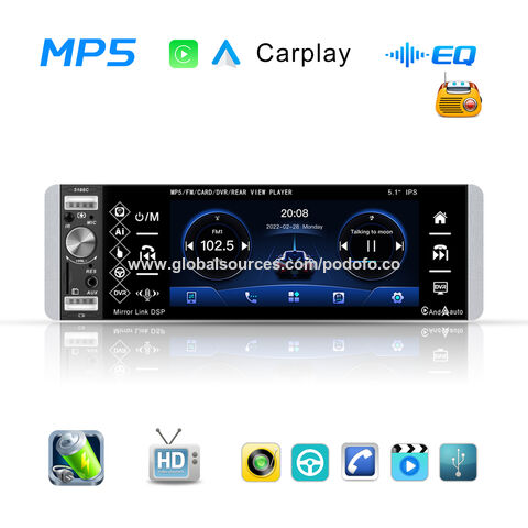 Podofo 1 DIN Radio de Coche Compatible con Apple Carplay y Android Auto,  Pantalla Táctil Retráctil