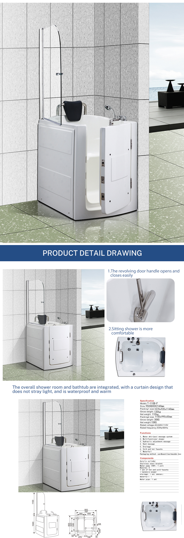 Buy Wholesale China Accessible Elderly Door-opening And Walk-in Household Sitting Bath, Small ...