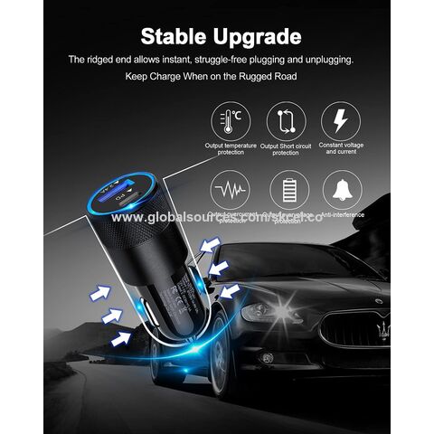  Cargador de coche USB C de carga rápida, 30 W doble USB tipo C  adaptador encendedor enchufe de cigarrillos bloque de carga rápida USBC  cargador Carro luz LED azul enchufe base