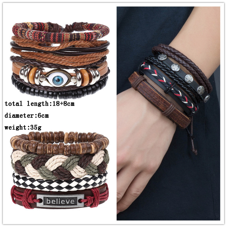 Leather Hemp Rope Hand-Woven Men's Cowhide Bracelet Bracelets