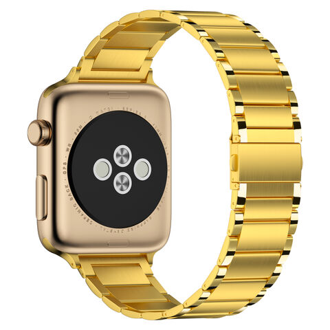 Luxury Gold Metal Real Leather Band For iWatch Series 8 7 6 5 4 3