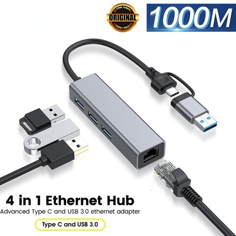  Cable Matters 4-in-1 USB Hub with Ethernet, Support Gigabit  Ethernet (USB 3.0 Hub Ethernet, USB to Ethernet Adapter, Gigabit Ethernet  USB Hub, USB Ethernet Hub) with 10/100/1000Mbps Network in Black 