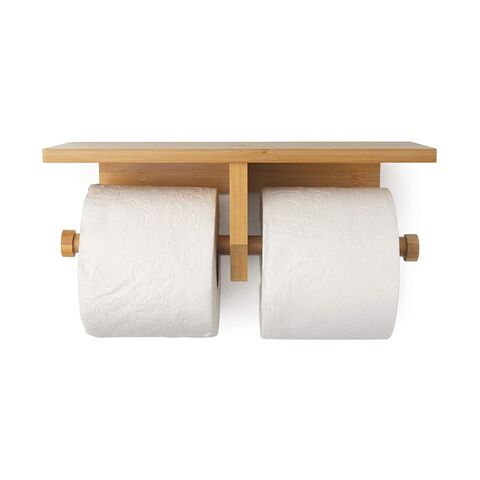 Soporte de papel higiénico de nogal y soporte de toallas de madera