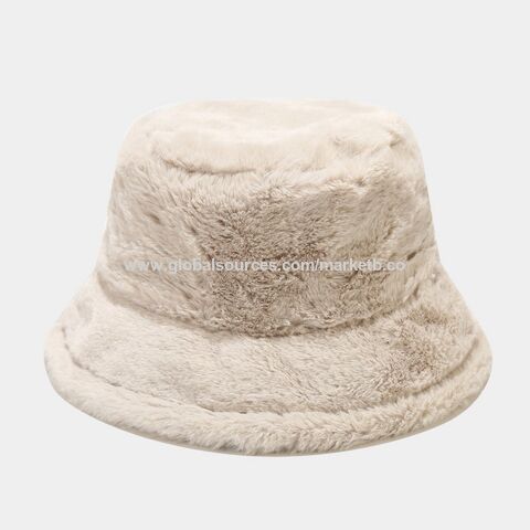 Lamb Faux Fur Bucket Hat Winter Warm Velvet Hats For Women Lady