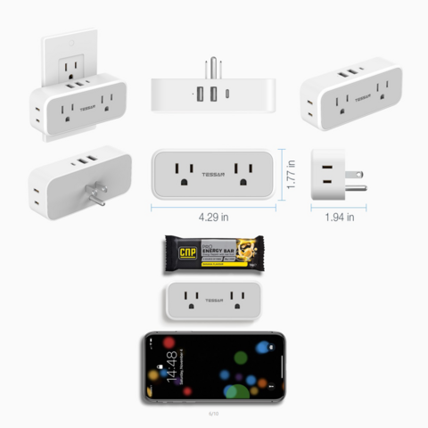 Multiprise Murale Tessan Prix Usine Petit Adaptateur de Prise pour Maison et Voyage