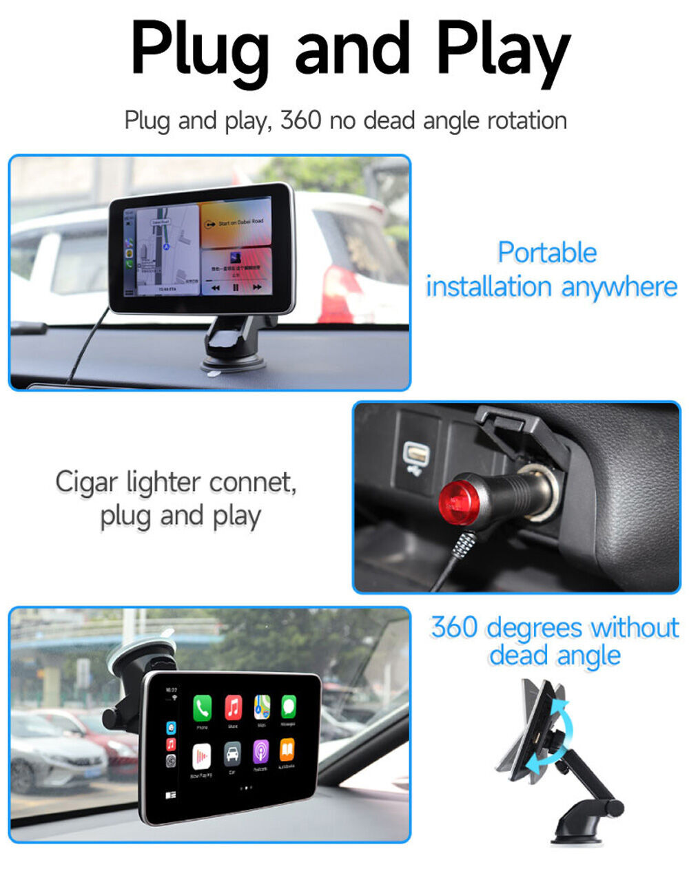 Compre Carabc 7 Pulgadas Ips Pantalla Coche Monitores Portátil Ventosa Carplay  Android Auto y 7 Pulgadas Carplay de China por 19.9 USD