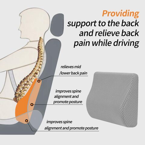 Almohada de apoyo lumbar, cojín de espuma viscoelástica para aliviar el  dolor de espalda baja, almohada lumbar ergonómica para asiento de  automóvil