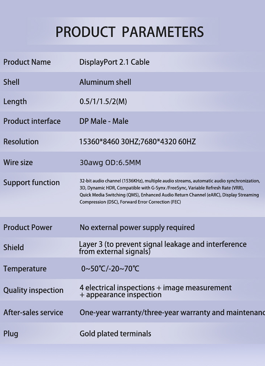 Vesa lised dp 2 1 cable 40gbps 16k cable compatibale dp 40g cable dp