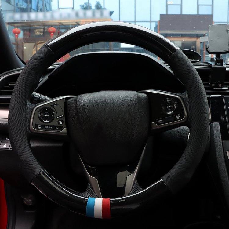 Genuine Leather Steering Wheel Cover For Peugeot 208 – Black With Grey Stitching