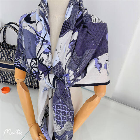 Buy Blue Printed Silk Cashmere Floral Scarf by Pashma Online at
