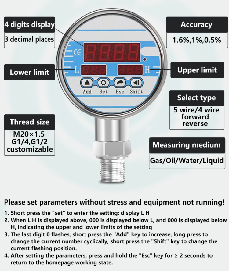 Swk Air/fuel/water Digital Display Manometer Electric Contact Led Digital  Pressure Gauge - Buy China Wholesale Digital Pressure Gauge $50