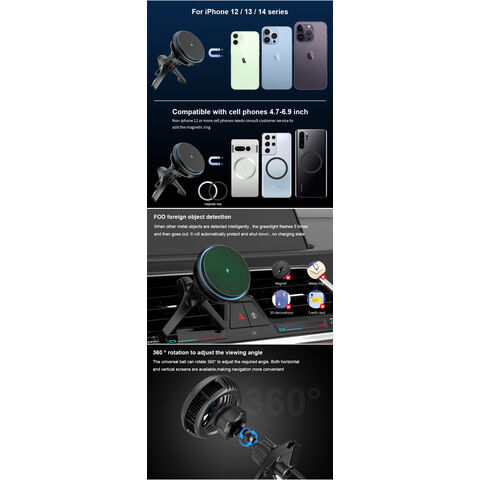 Chargeur de voiture sans fil à refroidissement magnétique, support de  téléphone à semi-conducteur pour voiture rapide, pour Iphone 14 Pro  Max/13/12