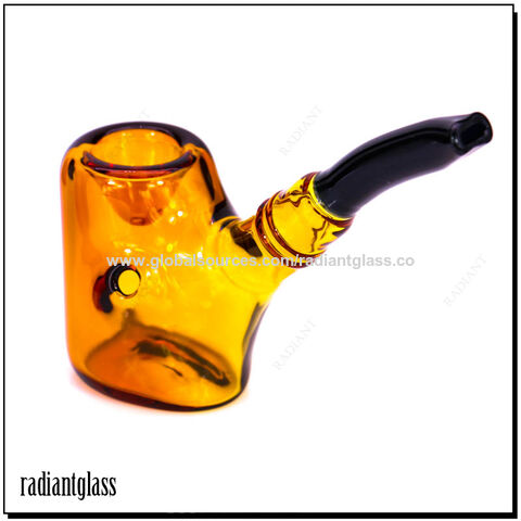 Tobacco Spoon Glass Smoking Pipe - Yellow/Red with Green Rings