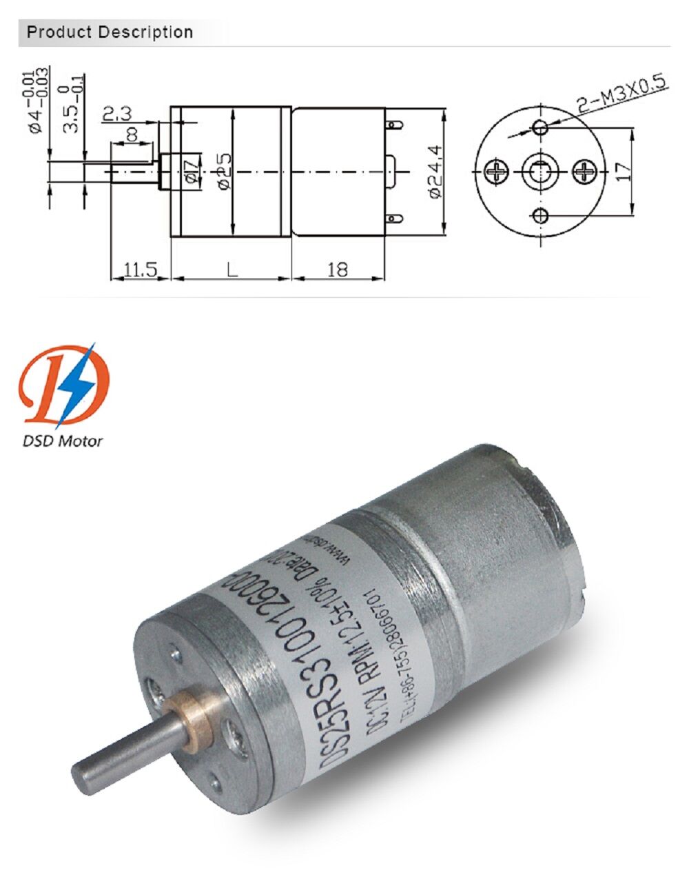 Dsd-25rs310 25mm 6v 12v 24v High Torque Low Speed Brushed Dc Motor 6v ...