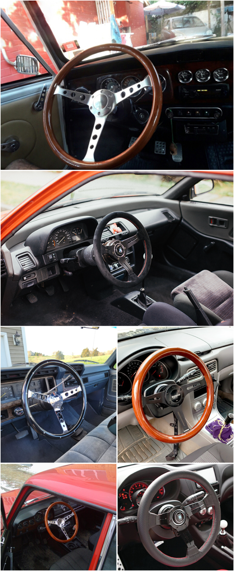 Aramox 15" Wood Steering Wheel - Walnut Grip, 3-Spoke Chrome, 6-Hole Universal Fit For Car Modification